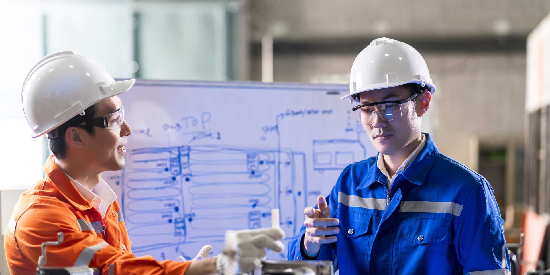 male-asian-engineer-professional-having-discussion-standing-by-machine-factory-two-asian-coworker-brainstorm-explaining-solves-process-curcuit-mother-board-machine